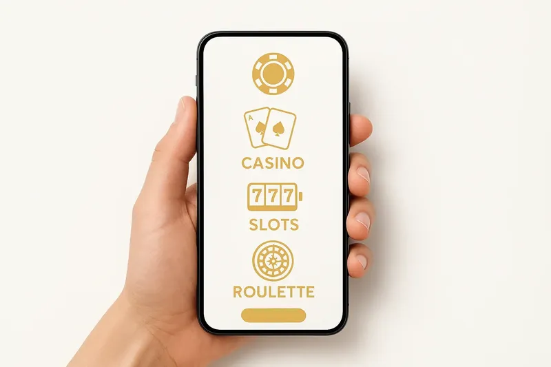 Hand holding smartphone with light casino interface in warm lighting